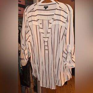 Torrid Black and White Striped Button-Up Top